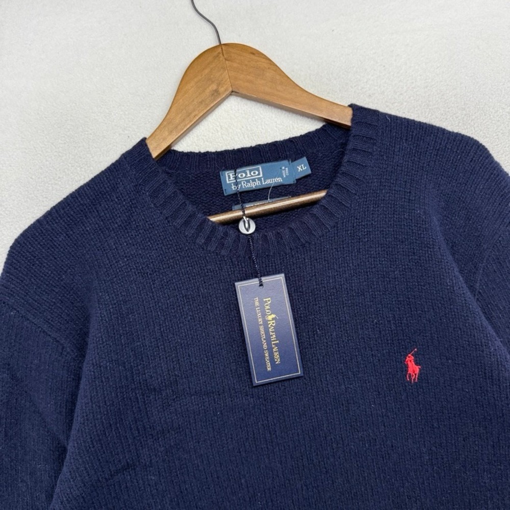Polo Ralph Lauren Sweater Mens XL Navy Blue Luxury Shetland Merino Angora Wool